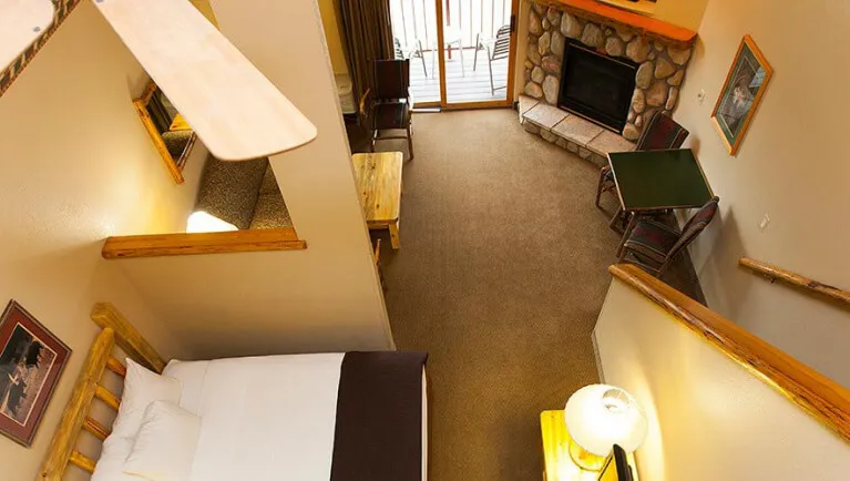 The view to the first floor of the Loft Fireplace Suite (balcony)